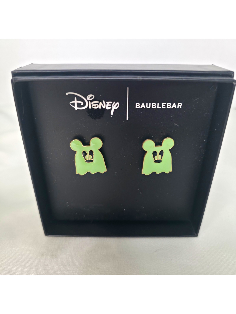 Disney BaubleBar Mickey Ghost Earrings Green Glow In Dark Halloween NIB